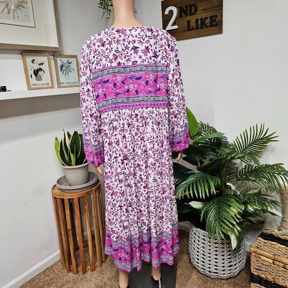 R.vivimos magenta Floral Dress long sleeve Women's size L - Picture 4 of 8